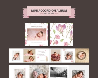 Mini Accordion Album | 3x3 Accordion Album | Mini Album Template | Baby Photo Album | Baby Photo Collage | PSD Template | Instant Download