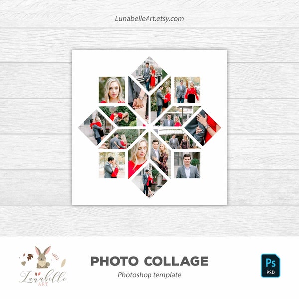 Snowflakes Photo Collage | Photoshop Template | Snowflakes Shape Collage | Photo Collage Template | Mood Board Template | Photoshop Collage