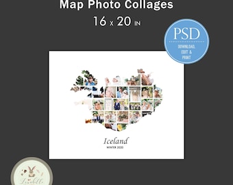 Iceland Collage | Iceland Map Photo Collage | Travel Photo Collage | Destination Photo Collage Template | Holiday Destination Photo Template