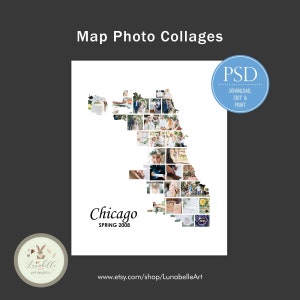 Chicago-collage | Chicago kaart fotocollage | Reizen fotocollage | Bestemming fotocollage sjabloon | Sjabloon voor vakantiebestemmingen