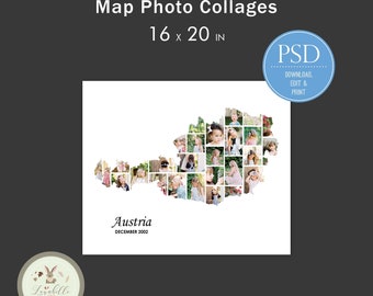 Austria Collage | Austria Map Photo Collage | Travel Photo Collage | Photo Collage Template | Holiday Destination Photo Template