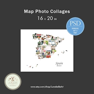 Collage de España / Collage de fotos del mapa de España / Collage de fotos de viajes / Plantilla de collage de fotos de destino / Plantilla de fotos de destino de vacaciones