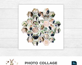 Honeycomb Photo Collage | Photoshop Template | Honeycomb Shape Collage | Photo Collage Template | Mood Board Template | Photoshop Collage