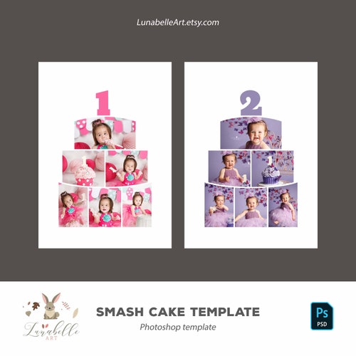 Cake Smash Photo Collage Template First Year Birthday Etsy