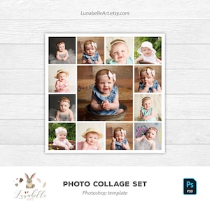 Storyboard 12x12 (18 files) | Photo Collage Template | Photo Album Template | Square Photo Collage Layout | Mood Board | Photoshop Template