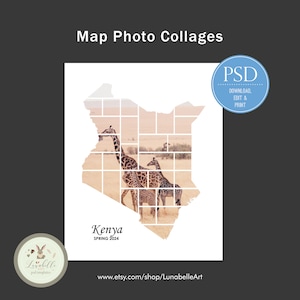Kenia-Collage | Kenia Fotocollage | Kartenfotocollage | Reisefotocollage | Reiseziel-Fotocollage | Urlaubsfotovorlage