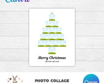 Christmas Tree Photo Collage | Christmas Tree Collage | Editable Photo Collage Canva Template | DIY Photo Collage