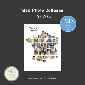 Collage de Francia / Collage de fotos del mapa de Francia / Collage de fotos de viajes / Plantilla de collage de fotos de destino / Plantilla de fotos de destino de vacaciones