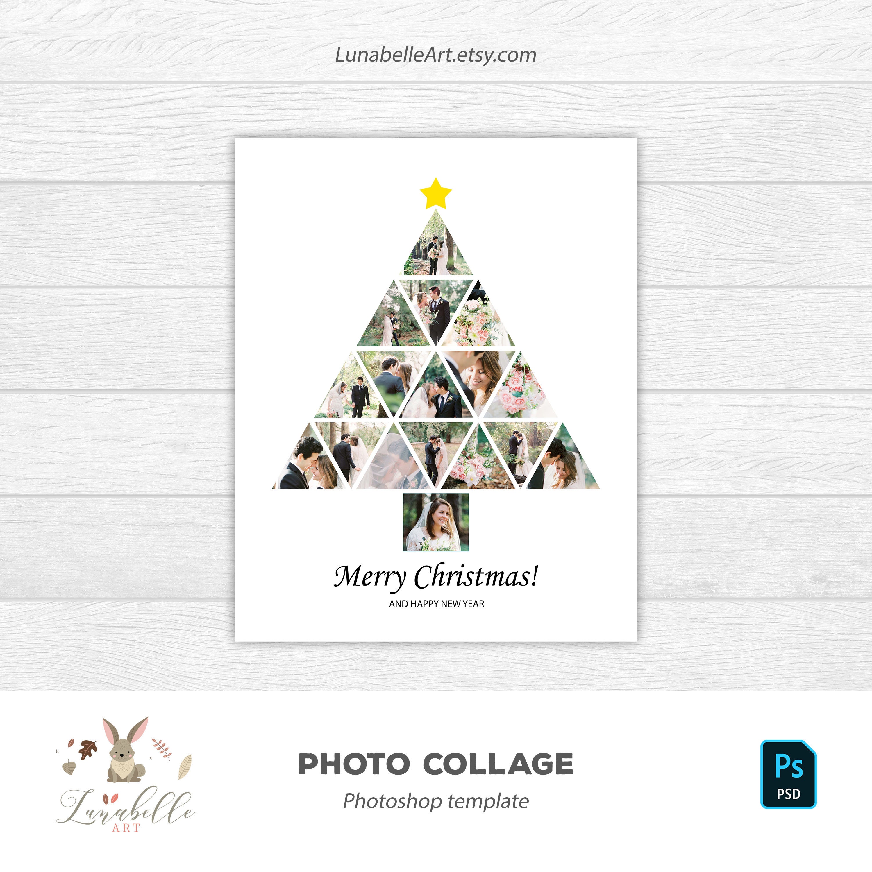 Christmas Tree Photo Collage | Photoshop Template | Christmas Tree Shape Collage | Photo Collage Template | Photoshop Collage