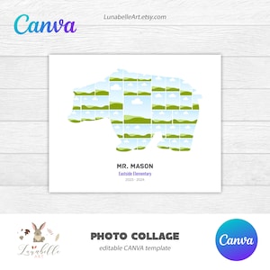 May include: A printable photo collage template featuring a bear silhouette made up of 36 photo squares. The template is designed for a teacher to create a class photo collage. The text "MR. MASON Eastside Elementary 2023-2024" is included in the template.