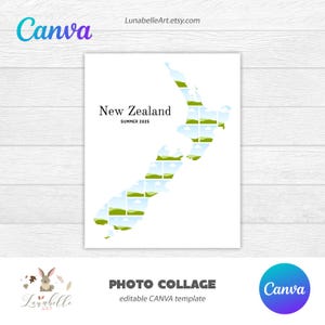 Neuseeland Collage | Neuseeland Karte Fotocollage | Reise-Foto-Collage | Ziel-Foto-Collage-Vorlage | Urlaub Foto Vorlage