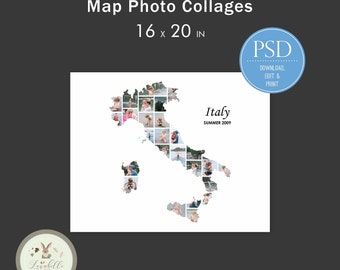 Italy Collage | Italy Map Photo Collage | Travel Photo Collage | Destination Photo Collage Template | Holiday Destination Photo Template