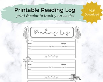 Reading Log - Book Tracker - Planner Page -  Bullet Journal - Digital Download A4