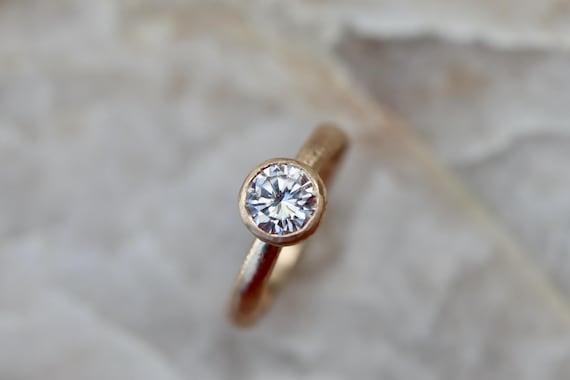 1 Ct Ethical Diamond | 14k Recycled Gold Solitaire Engagement Ring | Sandcast—One-of-a-kind
