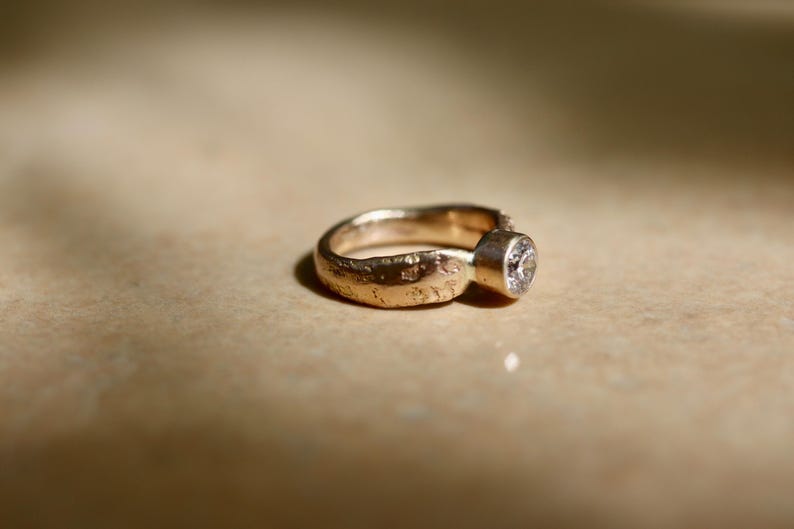 Ethical Diamond Solitaire Engagement Ring | 14kt Gold Textured Band | Sandcast—One-of-a-kind image 2