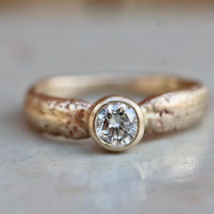 Ethical Diamond Solitaire Engagement Ring | 14kt Gold Textured Band | Sandcast—One-of-a-kind image 1