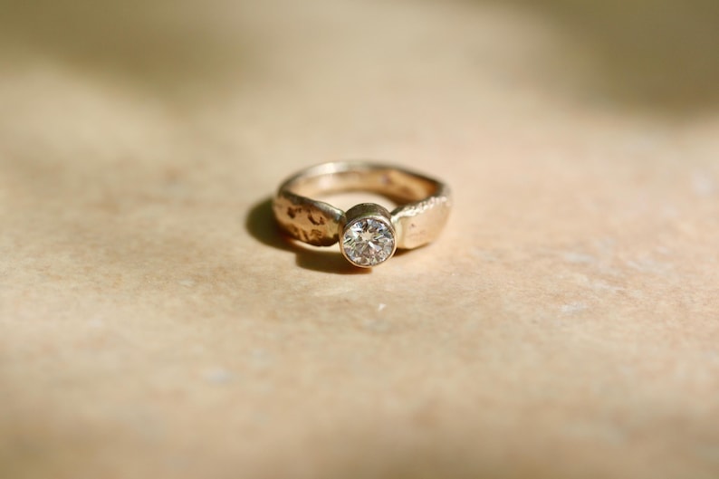 Ethical Diamond Solitaire Engagement Ring | 14kt Gold Textured Band | Sandcast—One-of-a-kind image 3