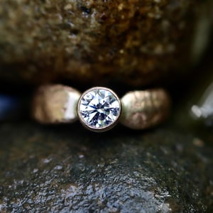Ethical Diamond Solitaire Engagement Ring | 14kt Gold Textured Band | Sandcast—One-of-a-kind image 4