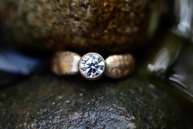 Ethical Diamond Solitaire Engagement Ring | 14kt Gold Textured Band | Sandcast—One-of-a-kind image 4