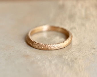 Sandcast 14kt Gold Wedding Band: Rustic Organic Textured Ring