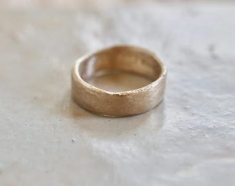 Sandcast 14kt Gold Ring| Wide Rustic Organic| Alternative Wedding Band|Unique Sandcast Jewelry