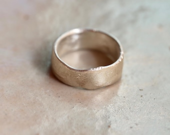 Sterling Silver Sandcast Wedding Band: Rustic Organic Textured Ring