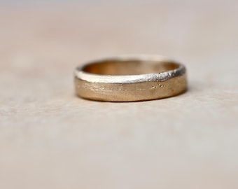 Sandcast 14kt Gold Wedding Band: Rustic Organic Textured Ring