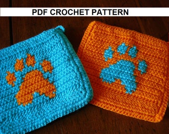 PAW PRINT Potholder Pdf Crochet Pattern, Dog PAWPRINT Potholder Pot Holder, Graph and Written Instructions, Single Crochet, Scarf, C2C