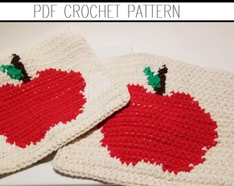 Apfel Waschlappen Häkelanleitung - einfache Häkelanleitung, schriftliche Anleitung, Word Chart PDF Download Häkelanleitung Baumwolle Waschlappen