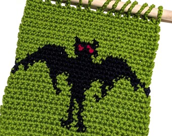 Mothman Häkelanleitung, Mini Wandbehang, Wanddeko Einzelstück Einzelstück Einzelstück häkeln 9 x 10 inch Moth Man Cryptid