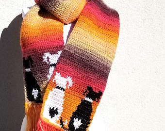 Hunde Schal Häkelanleitung DOGS IN LOVE, Schal Häkelanleitung Einzelhäkeln Graphik geschrieben Anleitung Download Schals Muster Herbst Herbst