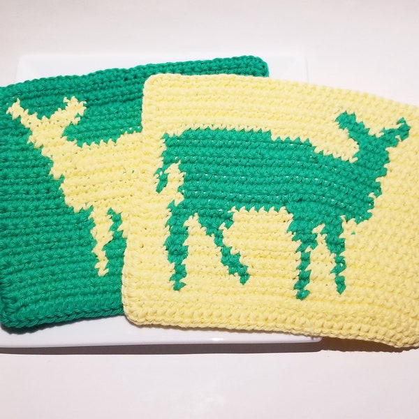 Deer Washcloth Crochet Pattern, Single Crochet SC Graph, Written Instructions, Word Chart PDF Yellow Green Doe Wildlife Wash Dish Cloth