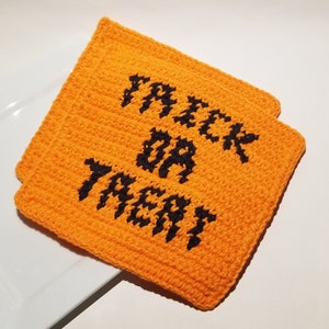 Trick or Treat Halloween Washcloth Crochet Pattern Single Crochet SC Graph Written Instructions Word Chart PDF Orange  Black Wash Dish Cloth