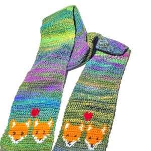 Scarf Crochet Pattern FOXES IN LOVE, Scarf Crochet Pattern Single Crochet Graph Written Instructions Download Scarves Pattern Red Fox Graph
