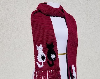 Schal Häkelanleitung CATS IN LOVE, Schal Häkelanleitung Einzelhäkeln Graphik, geschriebene Anleitung, Schals Muster downloaden - Red Berry
