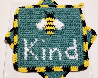 Bee Kind Potholder Crochet Pattern, Graph, Written Instructions, Bees PDF Pot Holder Patterns Crochet Tutorial Tapestry Kitchen Home Decor