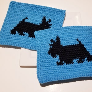 Scotty Dog Washcloth Schema all'uncinetto, Grafico SC all'uncinetto singolo Istruzioni scritte Grafico in parole Scarica Scotty Dog Silhouette Wash Strofinaccio