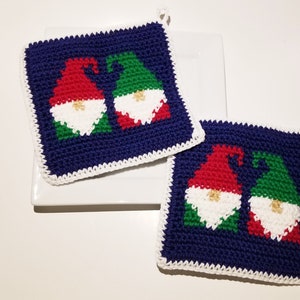 Two GNOMES Potholder PDF Crochet Pattern, Christmas Gift Pot Holder - Graph and Written Instructions, Single Crochet - Stocking Stuffer