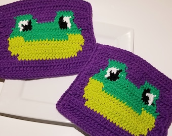 Frosch Waschlappen Häkelanleitung, Spültuch Graph, schriftliche Anleitung Amphibie PDF Frosch Waschtuch Babydecke Quadrat Bild häkeln