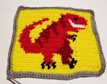 T-Rex Tyrannosaurus Rex Baby Blanket Square, Quilt Square Crochet Pattern, Dinosaur Afghan Square Pattern, Written Instructions PDF Download