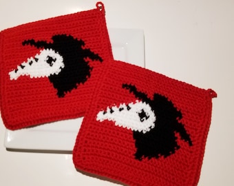 Pest Maske Topflappen Gothic Goth, Häkelanleitung Graph Farbwechsel Single Macabre Instant Häkelmuster - Vogel Schnabel Maske Horror Muster