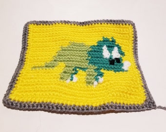 Triceratops Baby Blanket Square, Quilt Square Crochet Pattern, Dinosaur Afghan Square Pattern, Written Instructions, Word Chart PDF Download