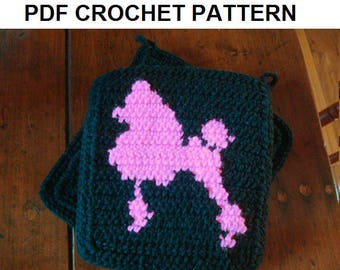 PINK POODLE Potholder pdf Crochet Pattern, Standard Poodle Pot Holder, Graph and Written Instructions, Single Crochet, Afghans, Scarf