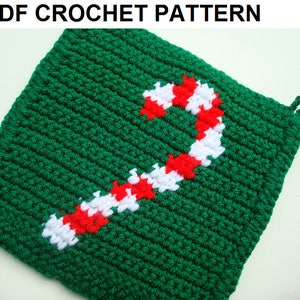 CANDY CANE Potholder PDF Crochet Pattern, Christmas Gift Pot Holder, Graph, Written Instructions, Single Crochet, Stocking Stuffer Coworker