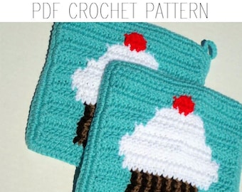 Cherry CUPCAKE Topflappen Häkelanleitung, festes Einzelhäkelmuster, schriftliche Anleitung, PDF Download Häkelanleitung Cupcakes