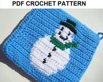 SNOWMAN Potholder PDF Crochet Pattern, Christmas Gift Pot Holder, Graph and Written Instructions, Single Crochet - Snow Man Stocking Stuffer