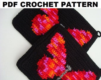 Butterfly Potholder Crochet Pattern - Single Crochet SC Graph, Written Instructions, Word Chart PDF Download Crochet Pattern Butterflies