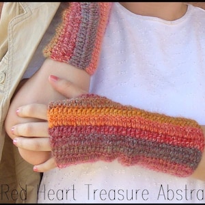 Red Heart Treasure Wool Blend EASY BEGINNER Crochet Fingerless Gloves, Wrist Warmers, Arm Warmers Crochet Pattern Written Instructions PDF