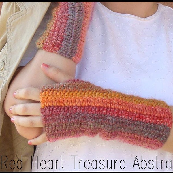 Red Heart Treasure Wool Blend EASY BEGINNER Crochet Fingerless Gloves, Wrist Warmers, Arm Warmers Crochet Pattern Written Instructions PDF