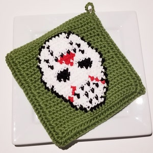 Jason Crochet Pattern Friday the 13th  Potholder PDF Crochet Pattern Graph Written Instructions Color Change Pot Holder Camp Crystal Lake